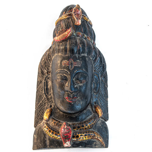 Geweihte blaue Shiva Wandrelief aus Holz antik