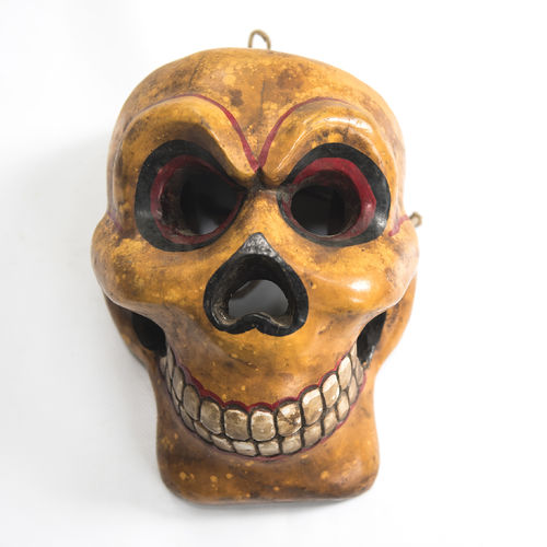 Gelbe Totenkopfmaske, Holz bemalt