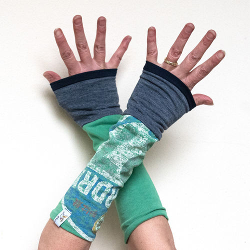 Handstulpen "Wildes Herz" Upcycling Futter aus BIO Baumwolle - Einzelstück