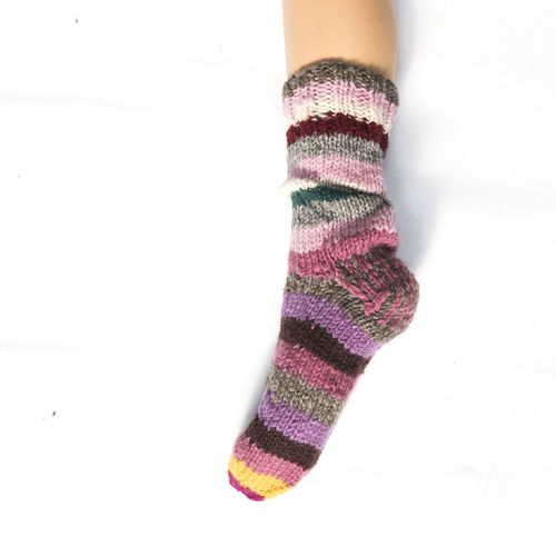 Handgestrickte Socken, Geringelt in Rosarot Gr. L